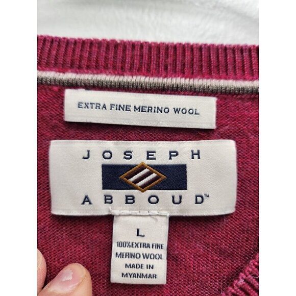 Joseph Abboud Mens Extra Fine Merino Wool Sweater Large Maroon V-Neck Pullover - Picture 3 of 7